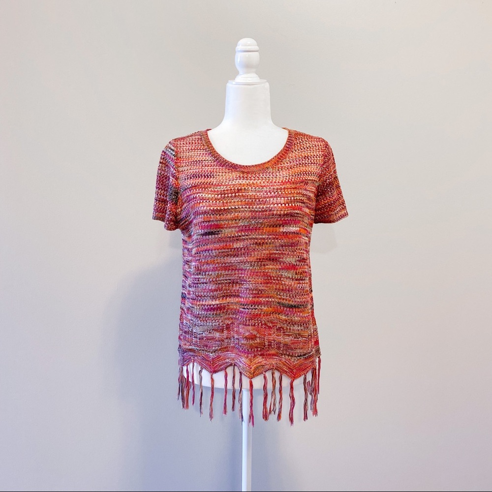 JohnPaulRichard Loose Knit Fringe Top Size S